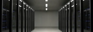 a room with black cabinets and lights